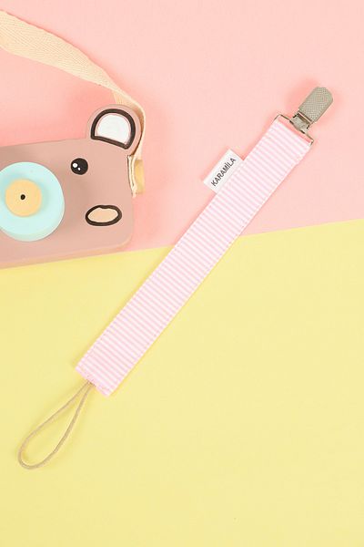 KARAMİLA 100% Cotton Pink Striped Pacifier Strap-pacifier Chain-baby Gift Pacifier Holder