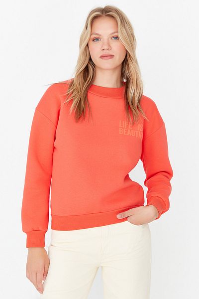 Trendyol Collection Pomegranate Flower Embossed Printed Loose Thick Fleece Inside Knitted Sweatshirt TWOAW23SW00140