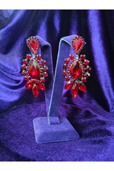 YAĞIZ BİJUTERİ أقراط الزفاف الحمراء الحناء مع حجر الكريستال