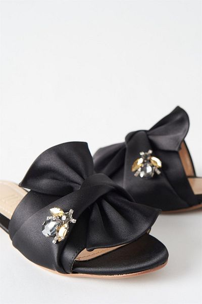 LuviShoes T01 Black Satin Stone Women's Slippers