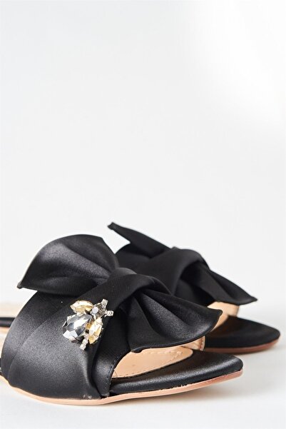 LuviShoes T01 Black Satin Stone Women's Slippers