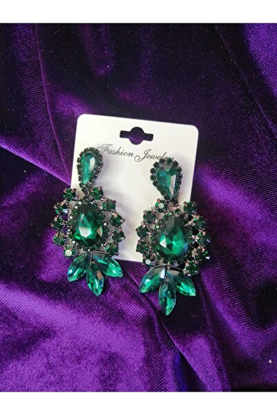 YAĞIZ BİJUTERİ أقراط الزفاف الخضراء من حجر الكريستال