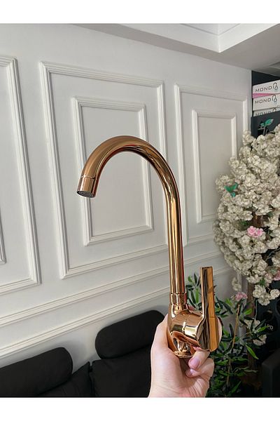 İSAOĞLU YAPI Rose Copper Diamond Design Kitchen Faucet Copper Kitchen Faucet