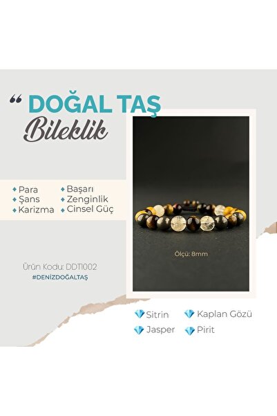 Deniz Doğal Taş سوار سيترين، عين النمر، جاسبر، بيريت من الحجر الطبيعي مقاس 8 مم