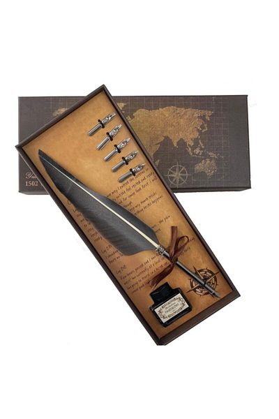 MUDOS Retro Feather Dip Pen Set - Special Boxed Feather Dip Set Black
