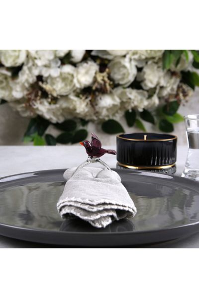 ADAMODART Purple Bird Handmade Glass Napkin Ring Set of 2