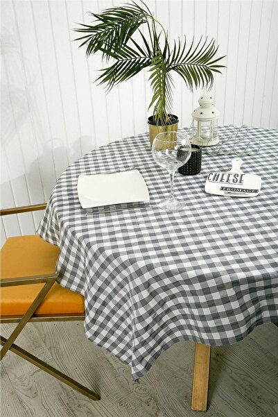 NT Handmade Gray White Checkered 160x130 Cm Tablecloth - Tablecloth for Kitchen Concept Picnic Camping