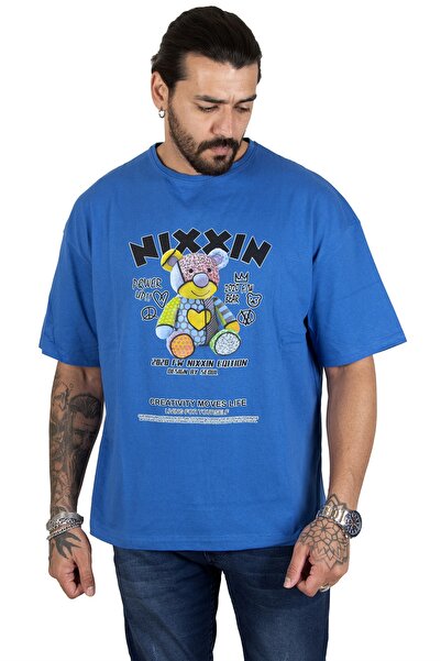 DeepSEA Ανδρικό μπλουζάκι με μπλε γραπτό αρκουδάκι με στάμπα 2200511