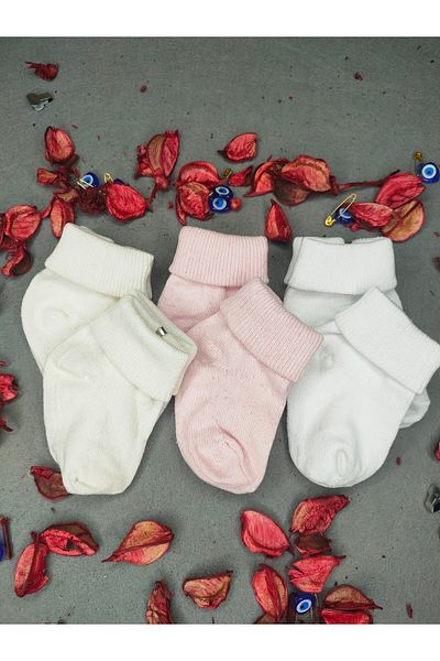 Akface Curled 6 Pack Girl 100% Cotton Baby Socks 0-1-3-4-5-6 Months Standard