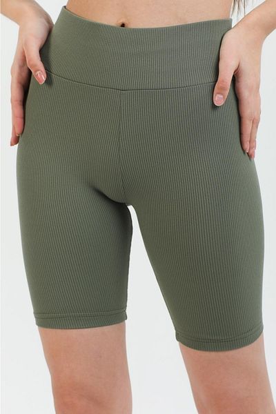 BERKEM STORE Culoare kaki Pantaloni scurti cu talie înaltă Leggings sport Biker cu șnur