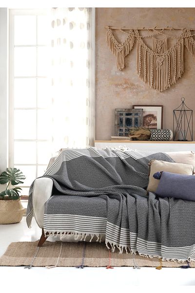 Lux Touch Husa pentru canapea 2 bucati negru Bergama 180 X 200 cm Husa fotoliu bumbac