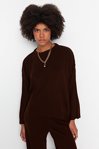 Trendyol Collection Barna széles szabású Basic Fittilli kötöttáru alsó felső szett TWOSS20AU0084