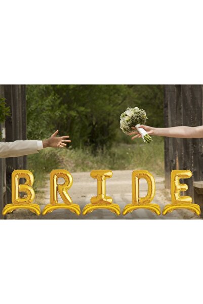 Huzur Party Store Ayaklı Bride Yazılı Oturan Folyo Balon Gold Altın Sarısı Re...