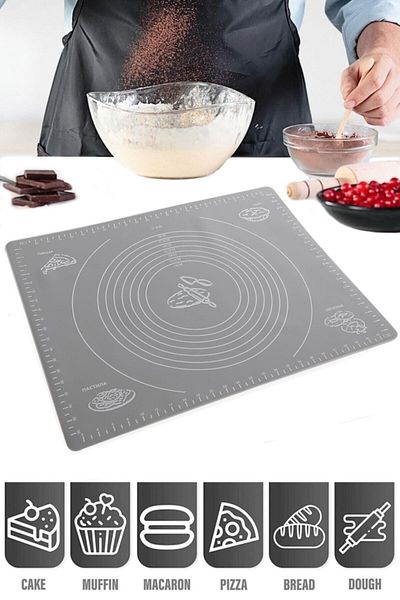 Tilbe Home Dough Rolling Silicone Kneading Mat Gray Dough Mat Pastry Oven Mat Multi-Purpose Silicone Mat
