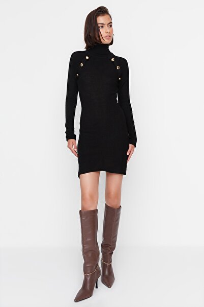 Trendyol Collection Černé černé úplety Rolákové šaty TWOAW23EL00076 Šaty TWOAW23EL00076