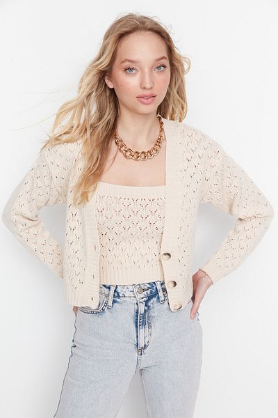 Trendyol Collection Prolamovaný pletený svetr se vzorem kamene - Twoss20Hi0034