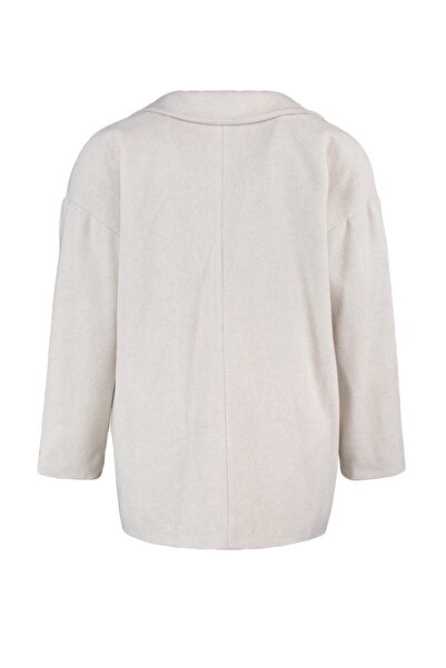 Trendyol Curve Ecru Stamp kabát – normál szabású, duplasoros borítás, gyapjúkeverék TBBAW23KB00007