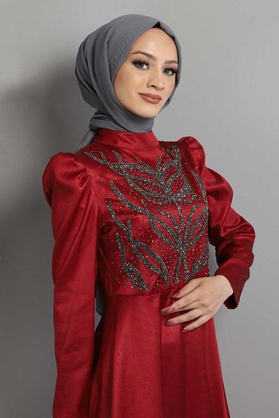 Modamihram Köves mintás estélyi ruha Claret Red