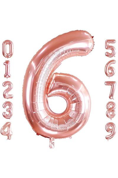 Patladı Gitti 6 Number Six Rose Gold Foil Balloons 32-34" Inc 82 Cm