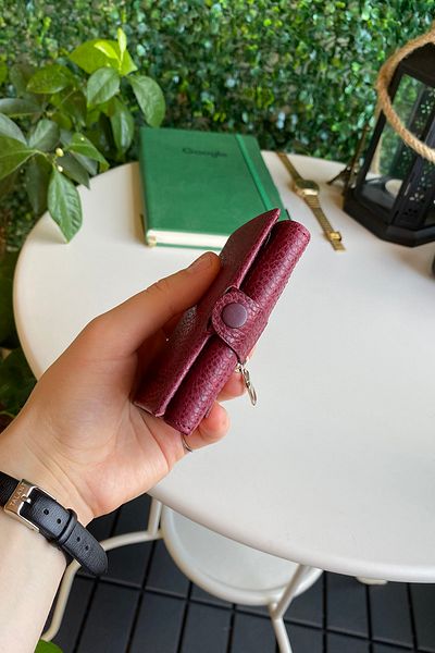 Modica Montana - Genuine Leather Minimalist Foldable Claret Red Wallet, 6 Card Compartments, Coin Compartment