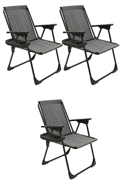 moniev Natura 3 Adet Kamp Sandalyesi Katlanır Piknik Sandalye Oval Bardaklıkl...