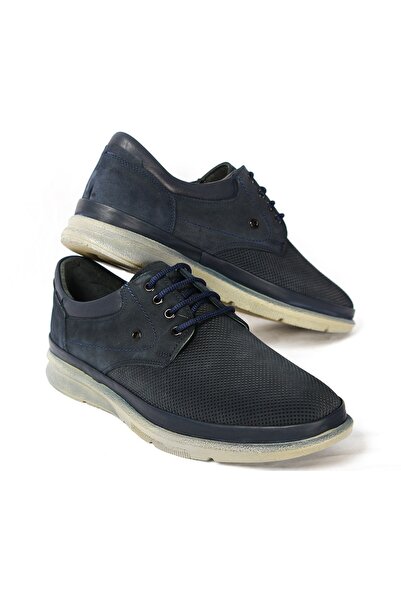 Bay Pablo F46 Navy Blue Genuine Leather Lace-Up Men's Shoes