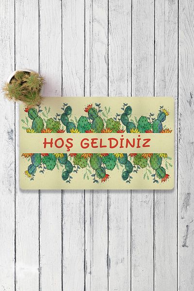 Vagonik Cactus Patterned Digital Printed 50x70cm Decorative Multi-Purpose Indoor and Outdoor Door Mat