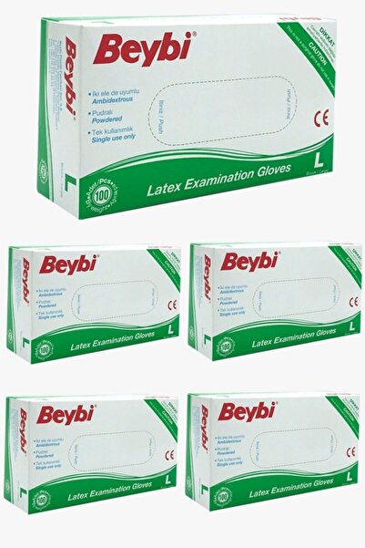 Beybi قفازات فحص من اللاتكس البودرة مقاس L 5 عبوات من 100 قطعة من Emektoptan