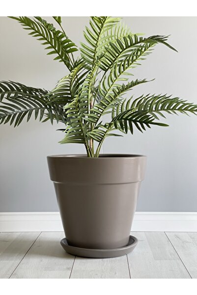 odka 20litre Kalın Dudaklı Konik Saksı 25cmx23cm Tabaklı Vizon