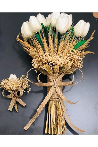 Evsay Islak Lale Gelin Çiçeği Ve Damat Yaka Çiçeği Düğün Nikah Nişan Çiçeği 1...