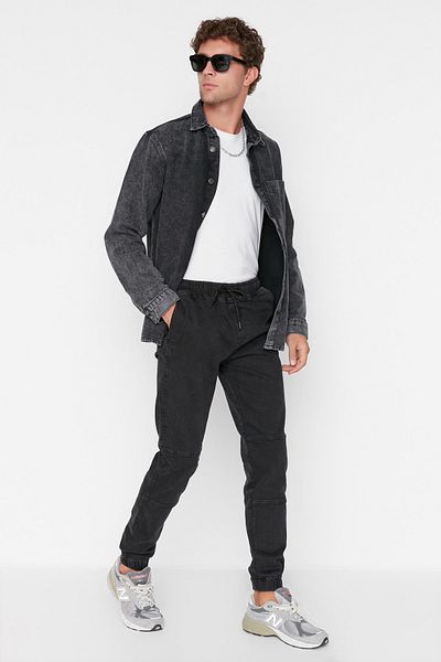 Trendyol Collection Anthracite Άνετη Εφαρμογή Λεπτομερείς ραφές Jogger Jeans Τζιν παντελόνι TMNAW23JE00060