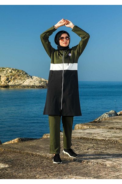 Elif Okur Hooded Hijab Tracksuit Khaki 1085