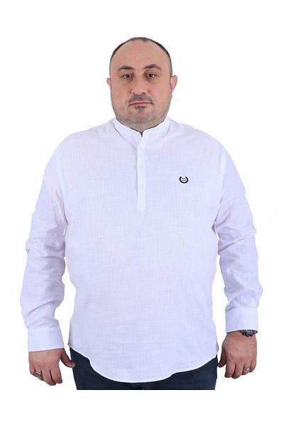 MocGrande Plus Size Men's High Collar Long Sleeve Shirt 22313-white