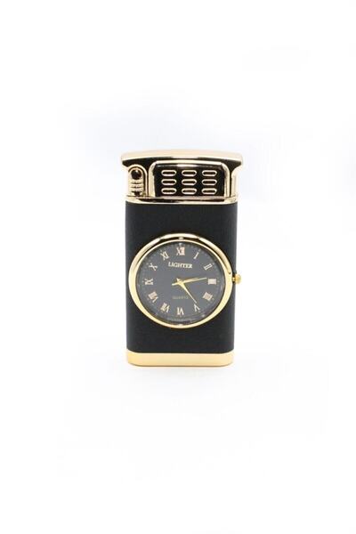 İNDİRİM CENTER Saatli Işıklı Özel Üretim Turbo Jet Çakmak Siyah