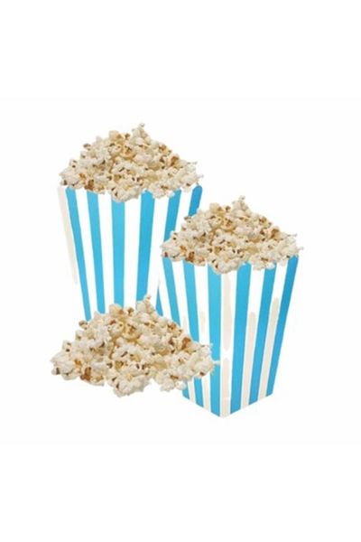 Deniz Party Store علبة رقائق الذرة الفشار كرتون مقلم باللون الأزرق والأبيض 8 قطع