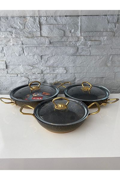 OMS Granite Gold Handle 3-Piece Pan Set 18 Cm 20 Cm 22 Cm