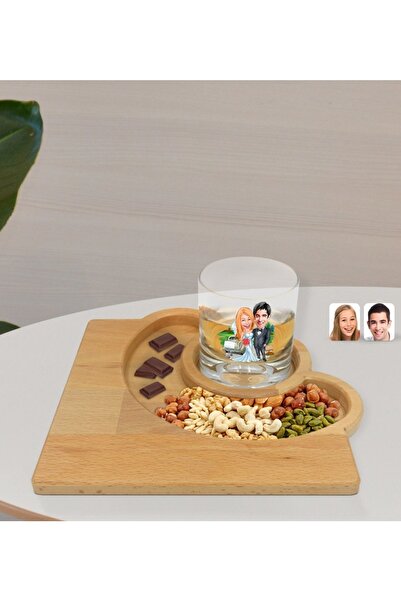 Bk Gift Kişiye Özel Harfli Isimli Viski Bardağı Ve Doğal Masif Ahşap Yarım Ay...