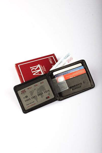 By Hakan Ar-306 100% Γνήσιο Δερμάτινο Θήκη Κάρτας με Θήκη Κάρτας και Χρημάτων Μαύρο