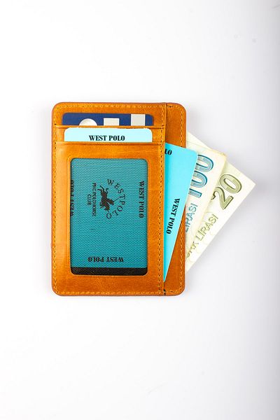 By Hakan West Polo-358c Πορτοφόλι Camel από γνήσιο δέρμα αντίκες