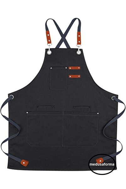 medusaforma Master Chef Cafe Hanging Kitchen Apron - Black for Chef, Waiter, ...