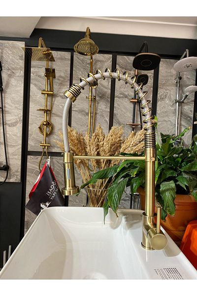 İSAOĞLU YAPI Matte Gold Industrial Kitchen Faucet Sink Tap Antique Antique Gold Kitchen Faucet