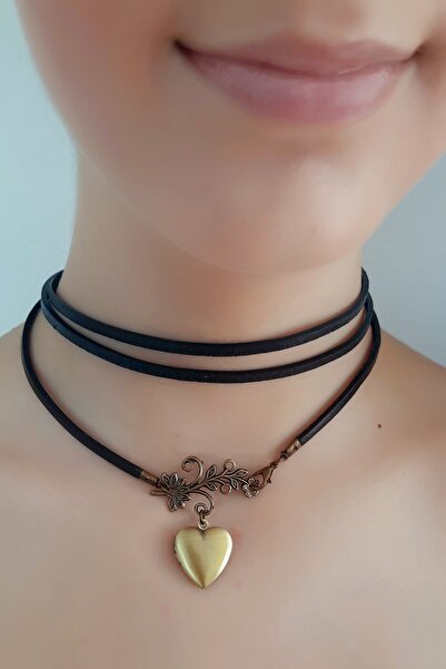 LADYMİRAGE قلادة مطرقة جلدية على شكل قلب