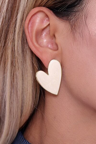 Bhs life 925 Ayar Gümüş Özel Büyük Kalp Küpe Krem