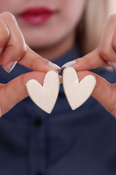 Bhs life 925 Ayar Gümüş Özel Büyük Kalp Küpe Krem