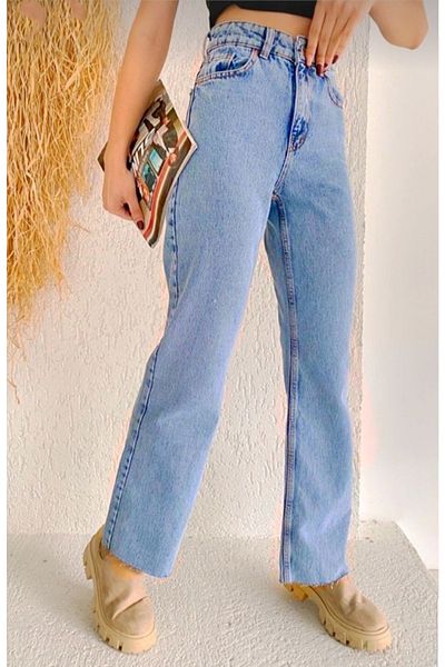 LİMABEL Pablo X Anii 90 Blue Snow Wash Palazzo Wideleg Jean Power Lycra Femeie Talie înaltă Gatherer