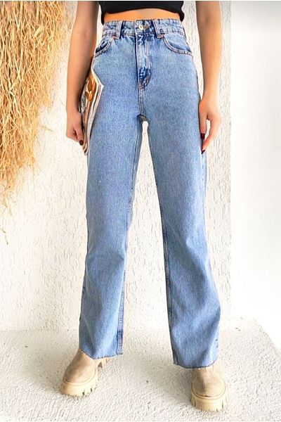 LİMABEL Pablo X Anii 90 Blue Snow Wash Palazzo Wideleg Jean Power Lycra Femeie Talie înaltă Gatherer