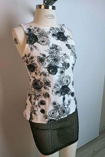 NY MODA Bluză de damă, albă, cu model floral, cu fermoar lateral în spate, plisată, 100% bumbac