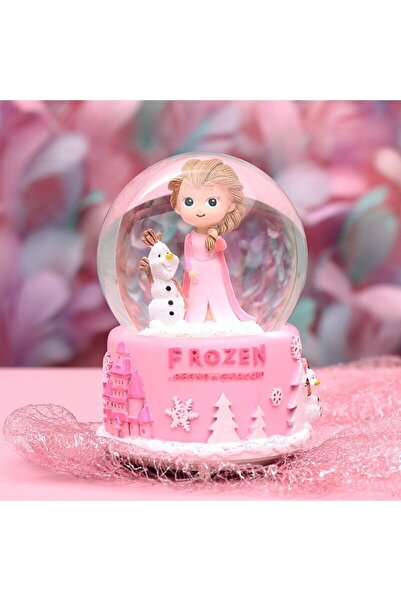 keyfim shop Frozen Temalı Orta Boy Işıklı Müzikli Kar Küresi-pembe