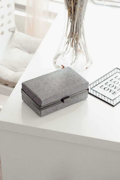 Moom Bag Geantă de seară cu lanț dreptunghiular platină pentru femei
