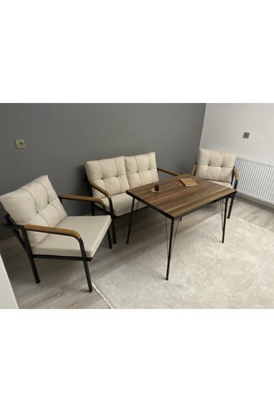 MODERN Dünya Balkon, Bahçe, Cafe - Metal Kanepe Koltuk Takımı - 2+1+1 + Masa